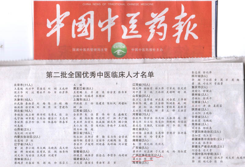 我院梁文旺教授、陈锋教授获“第二批全国优秀中医临床人才”荣誉称号