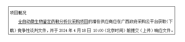 全自动微生物鉴定药敏分析仪采购项目竞争性谈判公告