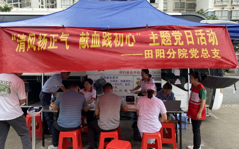  践行初心担使命，献血传递正能量 ——田阳分院党总支开展 “清风扬正气 献血践初心” 主题党日活动