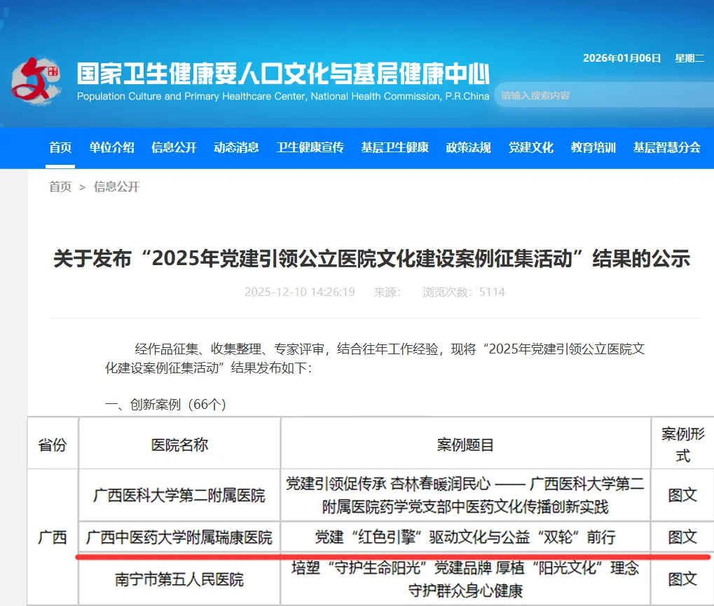 喜讯丨瑞康医院案例获评国家卫健委“2025年党建引领公立医院文化建设创新案例